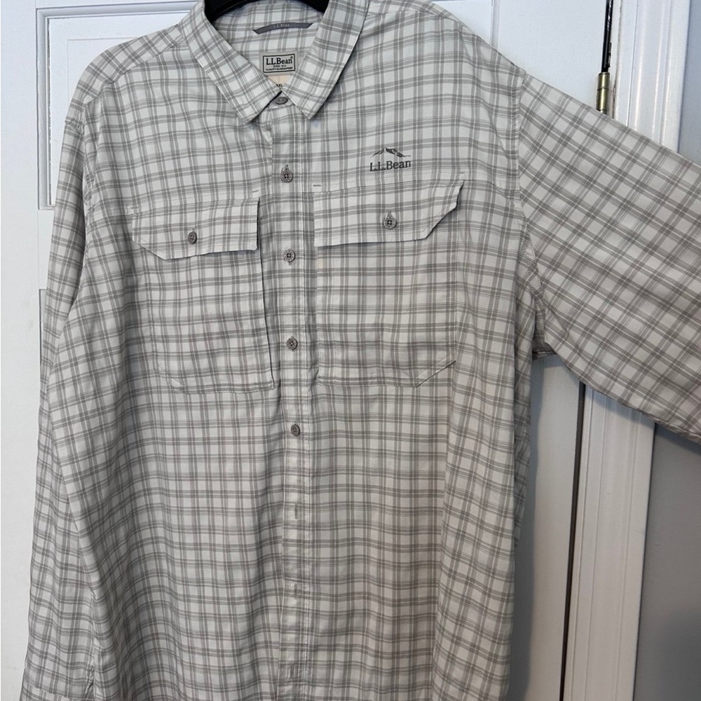 L.L. Bean Light Gray Checkered Men's Shirt XXL Tall